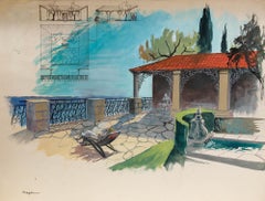 Pierre Neveu (geb. 1929) - Mitte 20. Jahrhundert Gouache, Dachterrasse