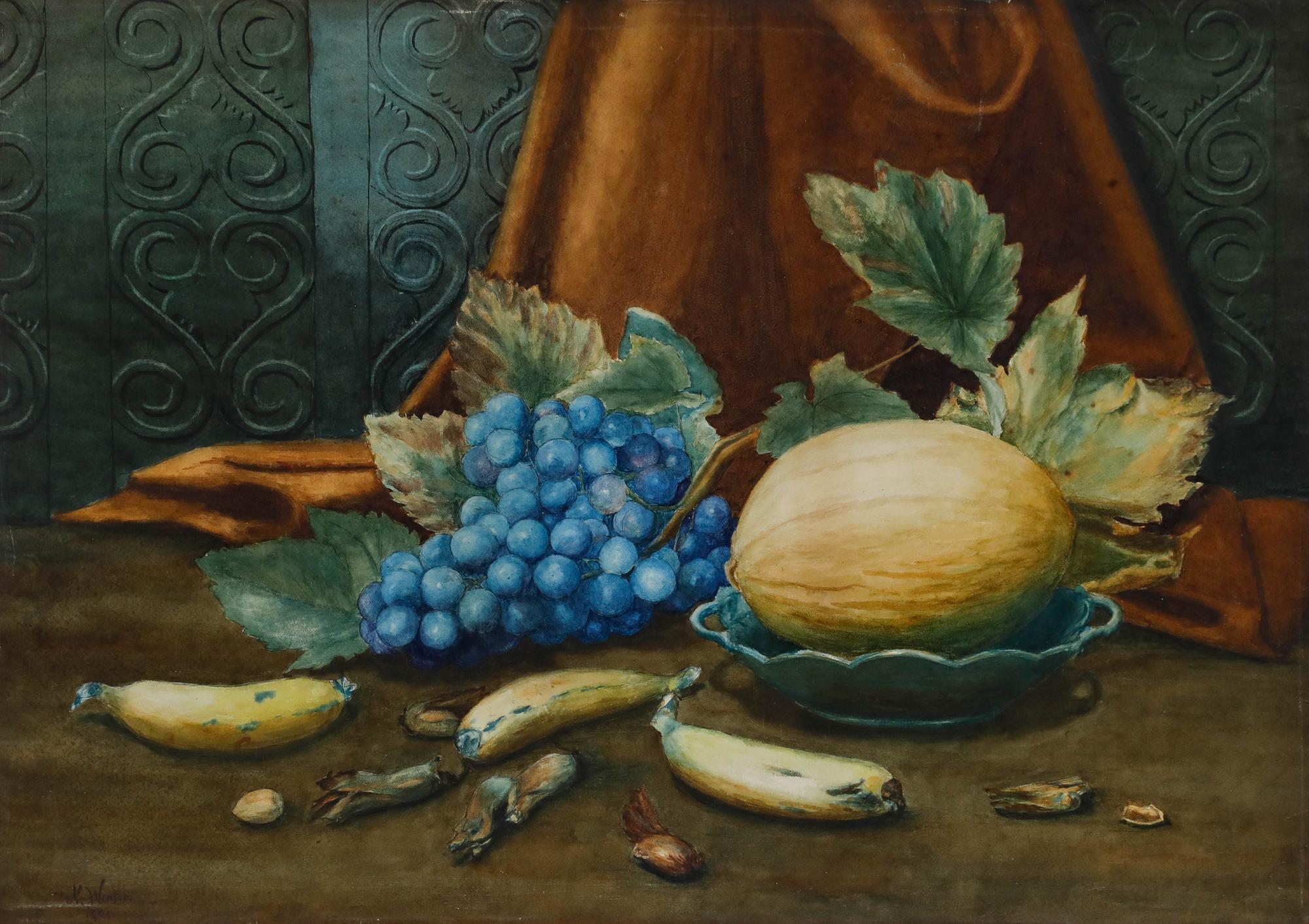 N. Winter - 1900 Watercolour, Grapes and Melon - Art by Unknown