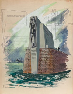 Pierre Neveu (b.1929) - Mid 20th Century Gouache, Monument
