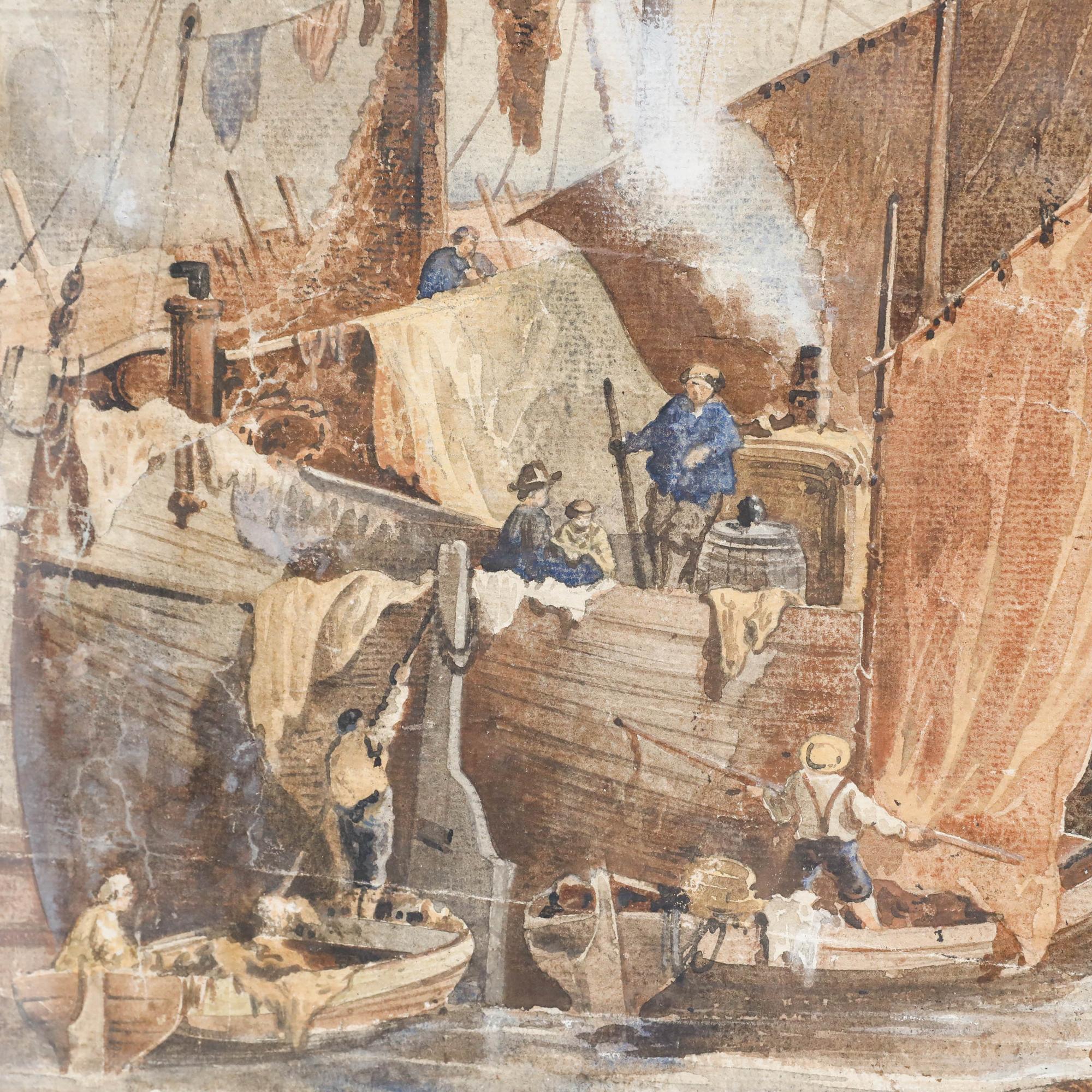 Arthur McArthur (1827-1892) - Late 19th Century Watercolour, Busy Harbour Scene For Sale 1