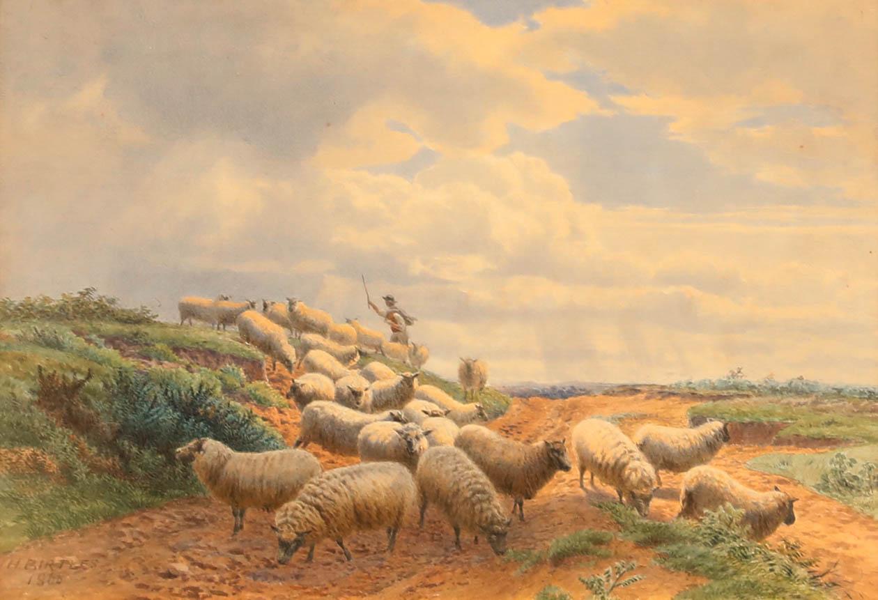 Henry Birtles (1838-1907) - 1866 Watercolour, On The South Downs For Sale 1