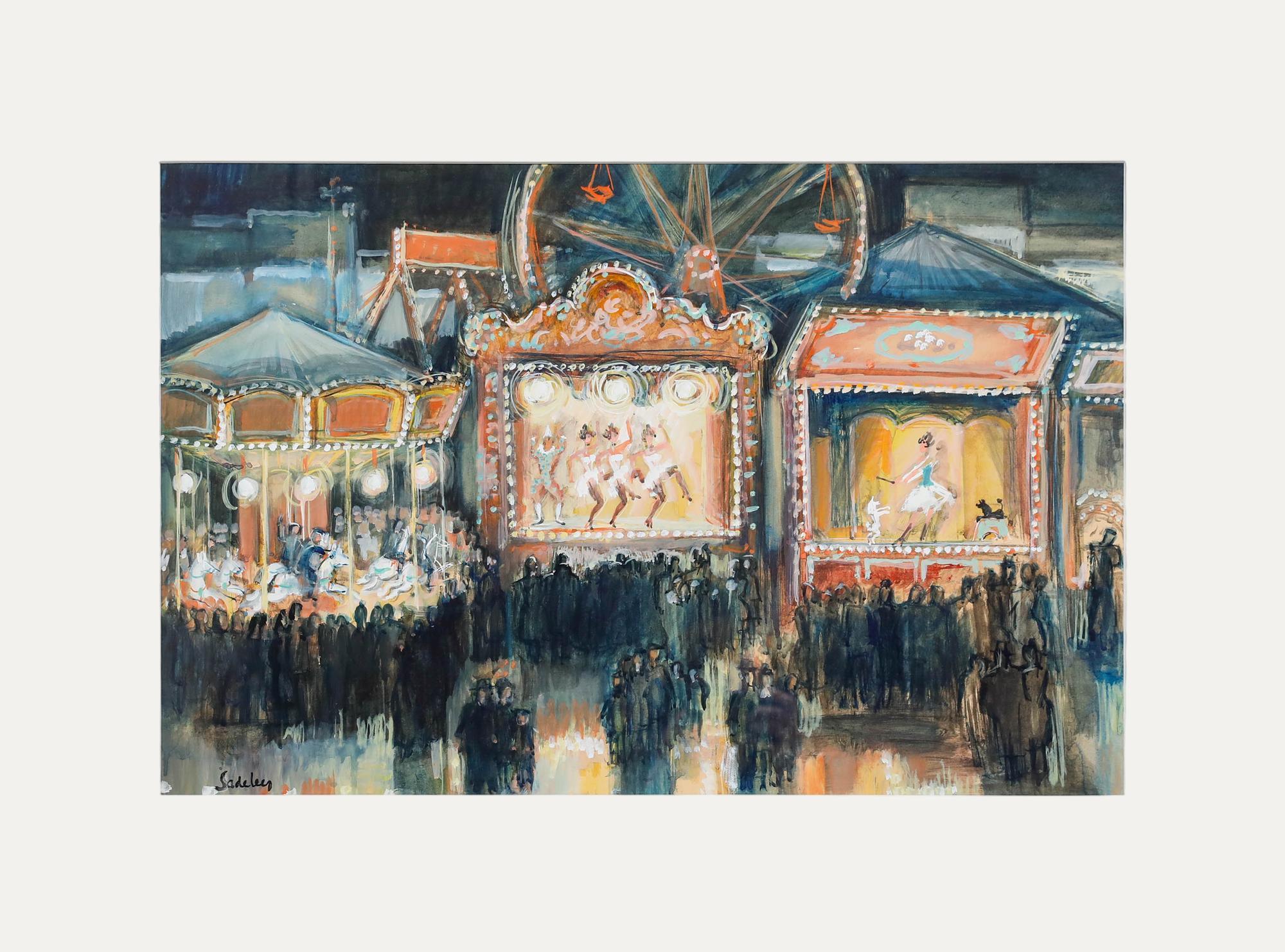 Unknown Figurative Art – Jacques de Sadeleer (geb. 1920)  - 20. Jahrhundert Gouache, Fête Foraine