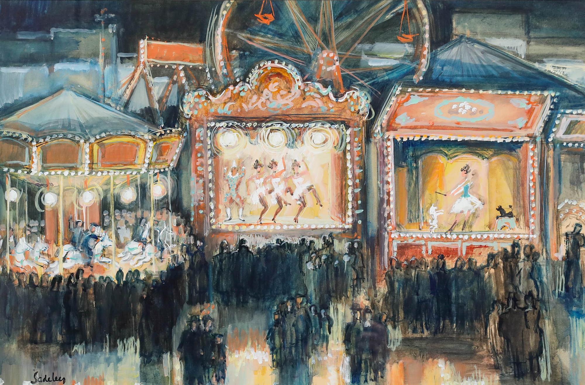 Jacques de Sadeleer (geb. 1920)  - 20. Jahrhundert Gouache, Fête Foraine – Art von Unknown