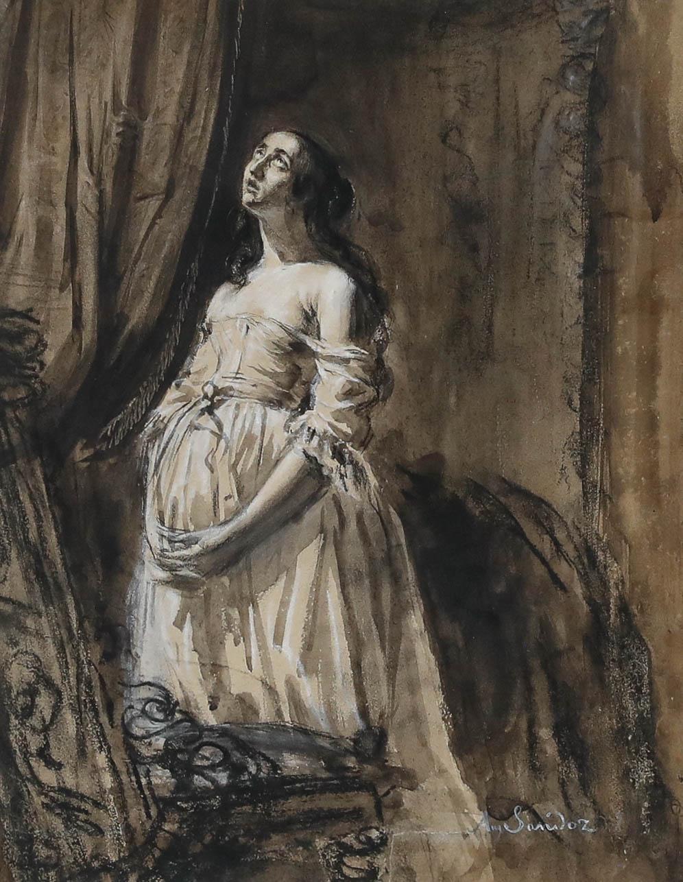 Acquerello della fine del XIX secolo - Sguardo verso il cielo - Art di Unknown