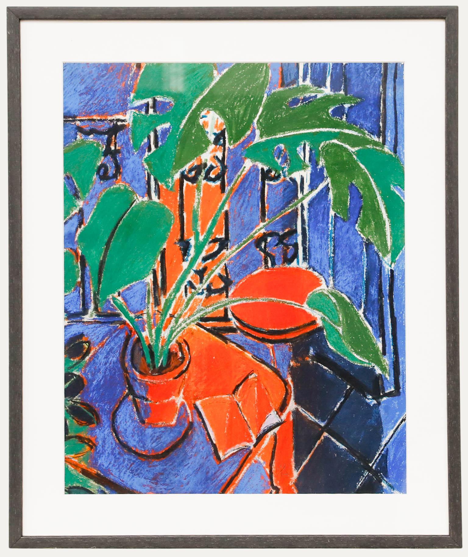 Unknown Still-Life - Contemporary Pastel - Still Life with Monstera