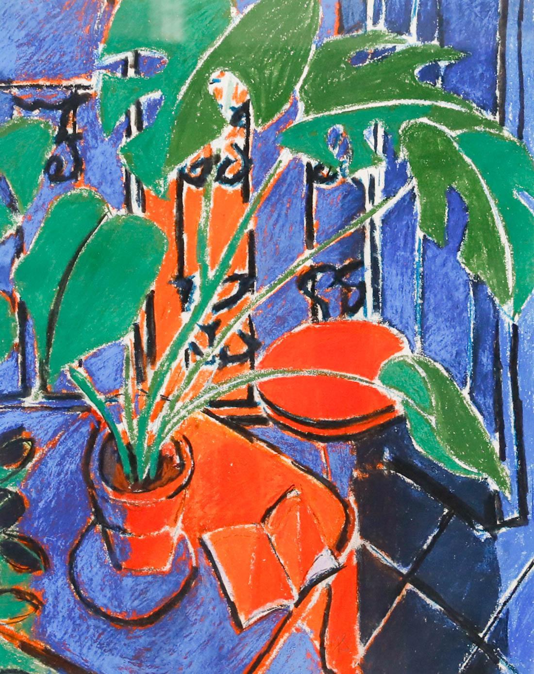 Contemporary Pastel - Still Life with Monstera - Art by Unknown