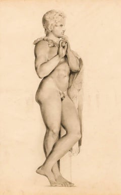 19th Century Graphite Drawing - Young Satyr Playing the Flute
