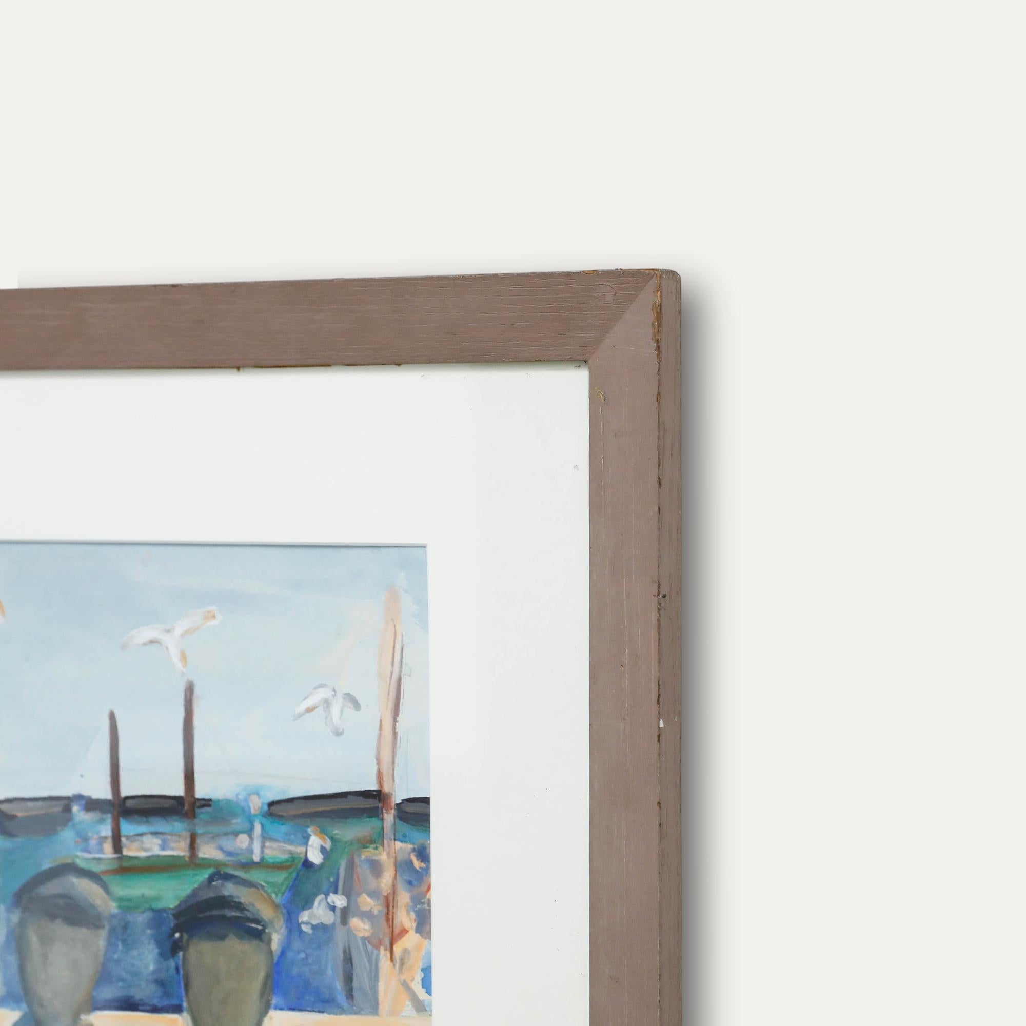 Gerahmte Gouache des 20. Jahrhunderts - Tag an den Docks im Angebot 1