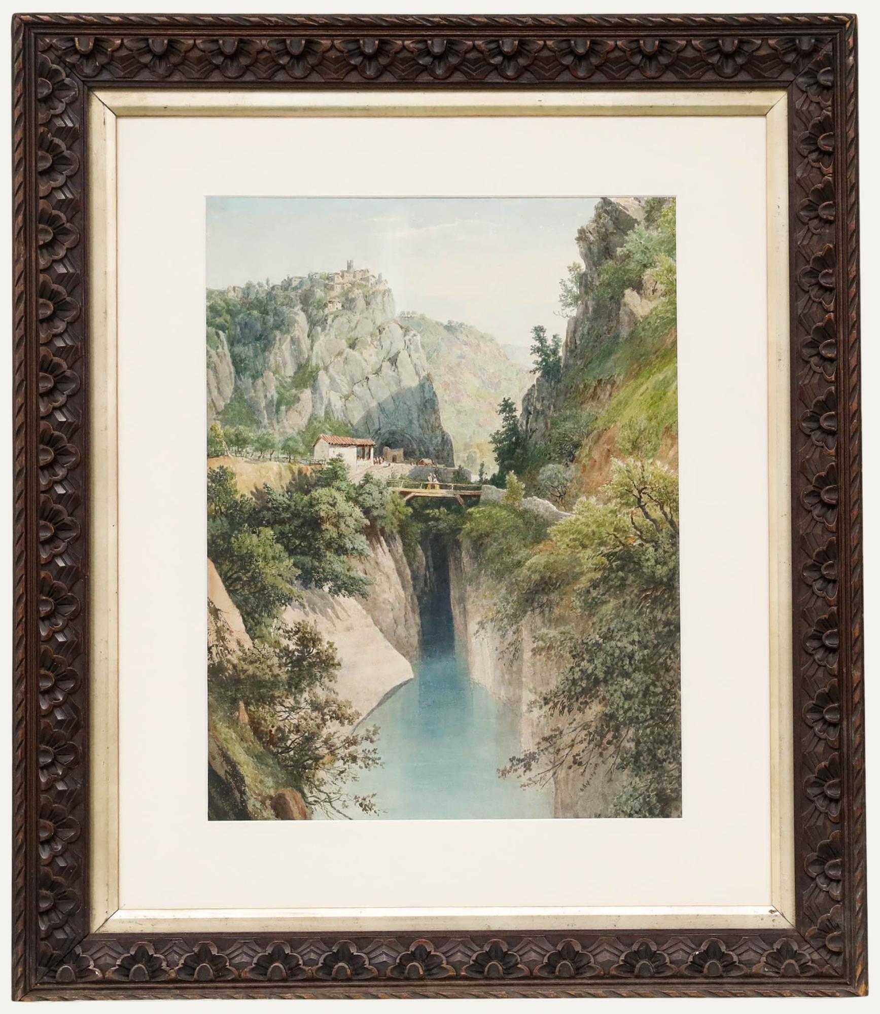 Landscape Art de Unknown - Acuarela enmarcada de principios del siglo XX - Vista del barranco