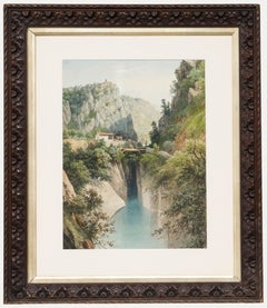 Gerahmtes Aquarell aus dem frühen 20. Jahrhundert - Blick auf die Schlucht