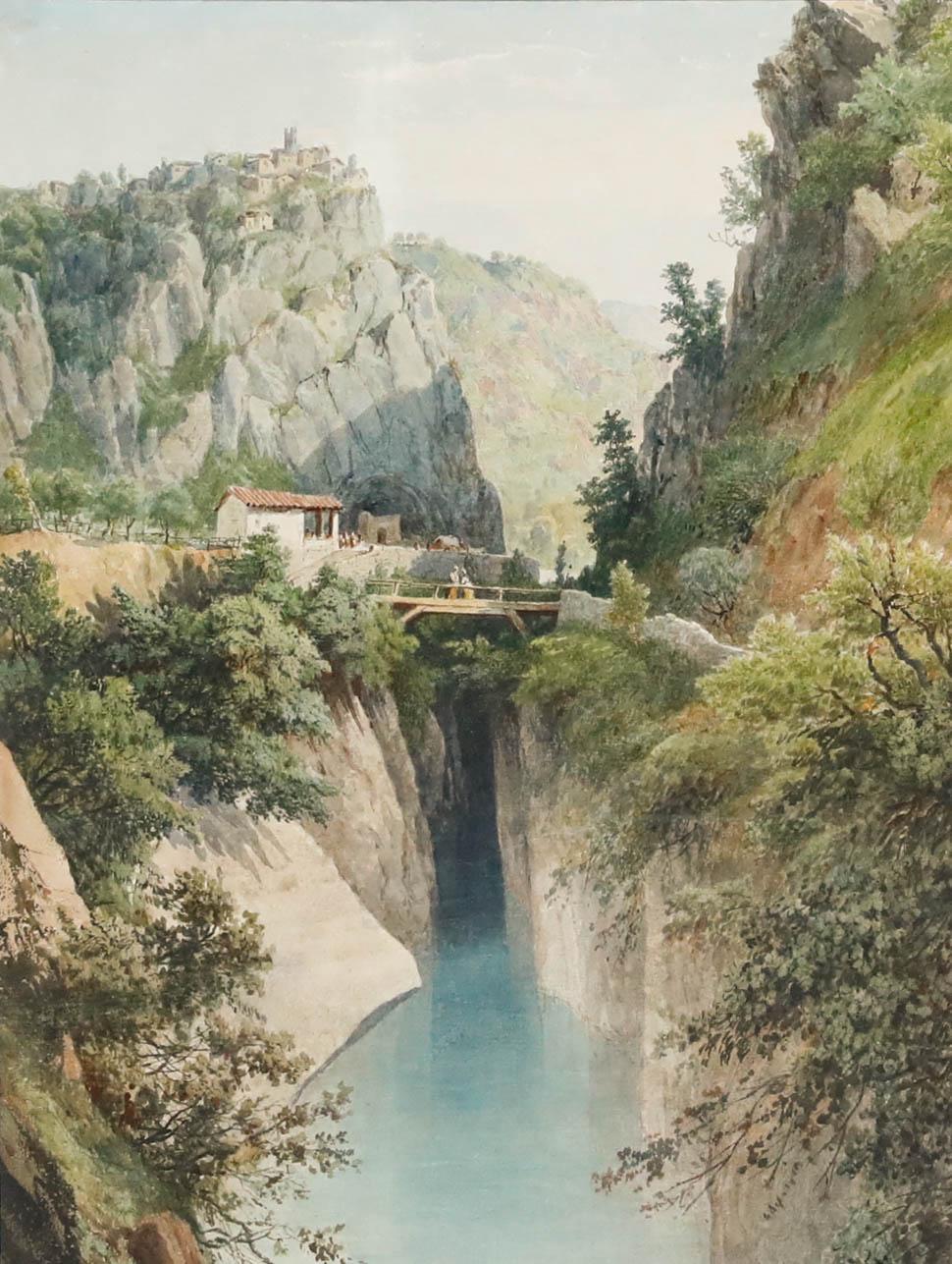 Acuarela enmarcada de principios del siglo XX - Vista del barranco - Art de Unknown