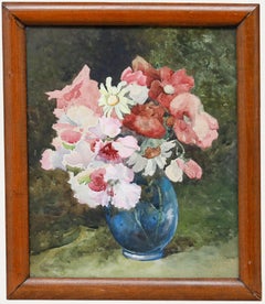 Gerahmtes Aquarell aus dem frühen 20. Jahrhundert - Blumenstillleben in einer Vase