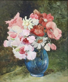 Framed Early 20th Century Watercolour - Still Life of Flowers in a Vase