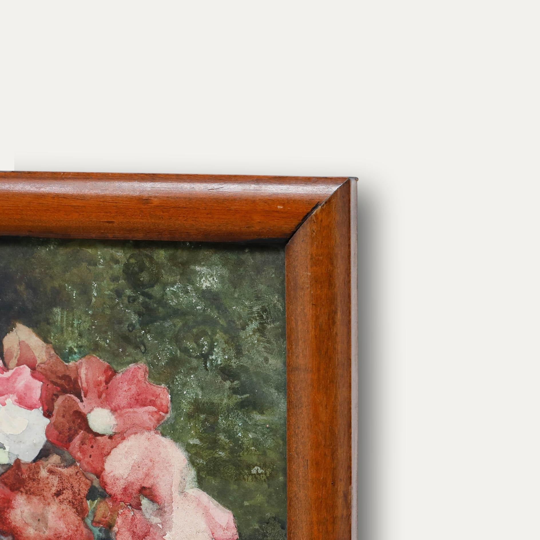 Framed Early 20th Century Watercolour - Still Life of Flowers in a Vase For Sale 1