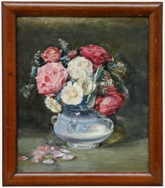 Gerahmtes Aquarell aus dem frühen 20. Jahrhundert - Stillleben mit Rosen