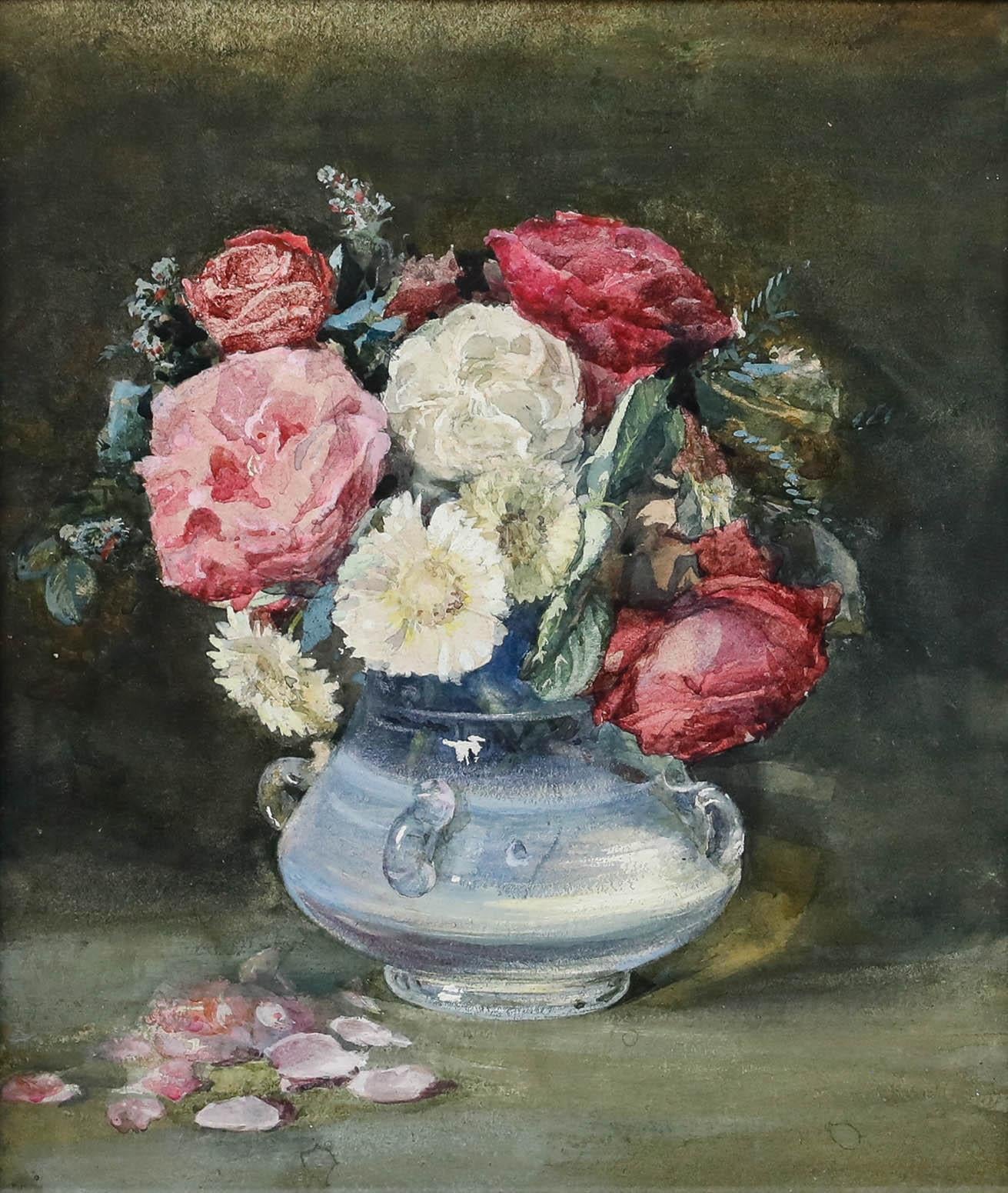 Acquerello incorniciato dei primi del Novecento - Natura morta con rose - Art di Unknown