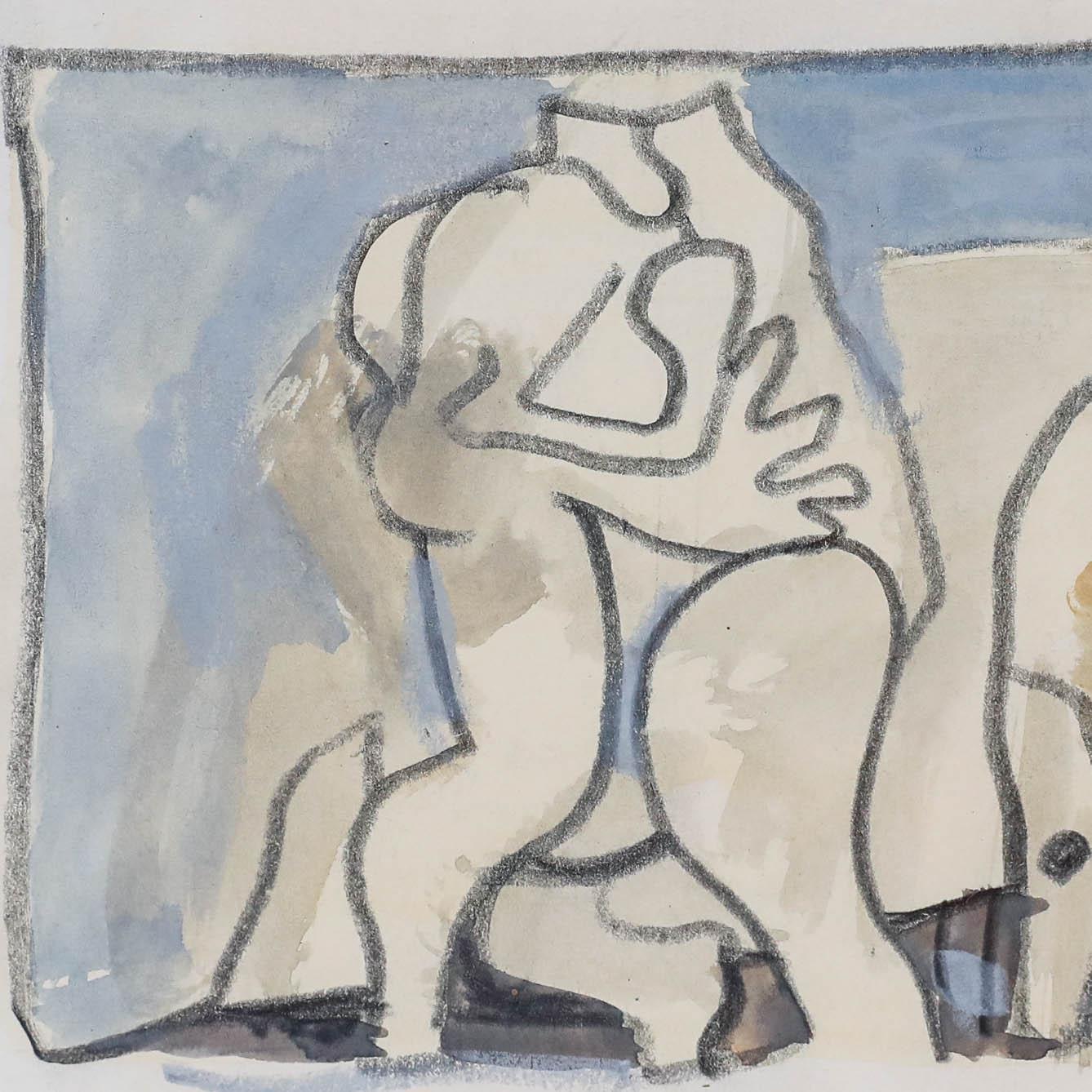 An abstract composition by the artist Ed Dukkers using graphite and watercolour. Dated to the lower right. Unsigned. Float mounted in a slim silver frame. On paper.