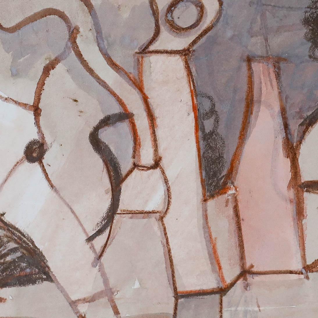 Une composition abstraite de l'artiste Ed Dukkers utilisant le pastel à l'huile et l'aquarelle. Daté en bas à droite. Non signée. Flotteur monté dans un cadre fin en argent. Sur le papier.