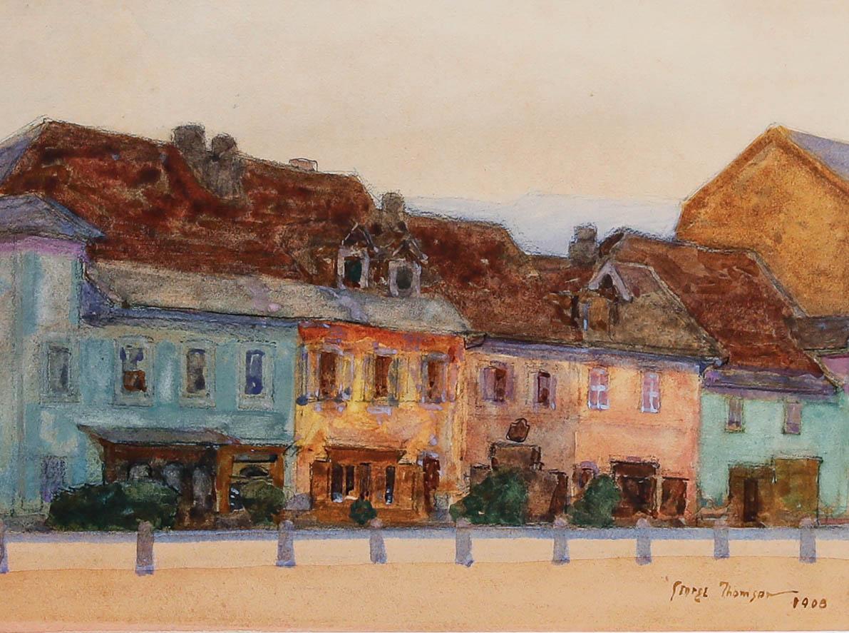 George Thomson (1860-1939) - Acquerello incorniciato del 1908, The Row of Houses in vendita 1