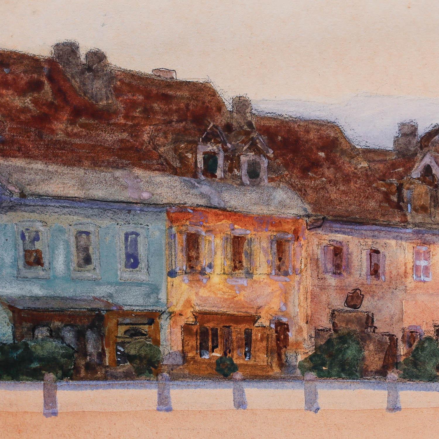 George Thomson (1860-1939) - Acquerello incorniciato del 1908, The Row of Houses in vendita 3