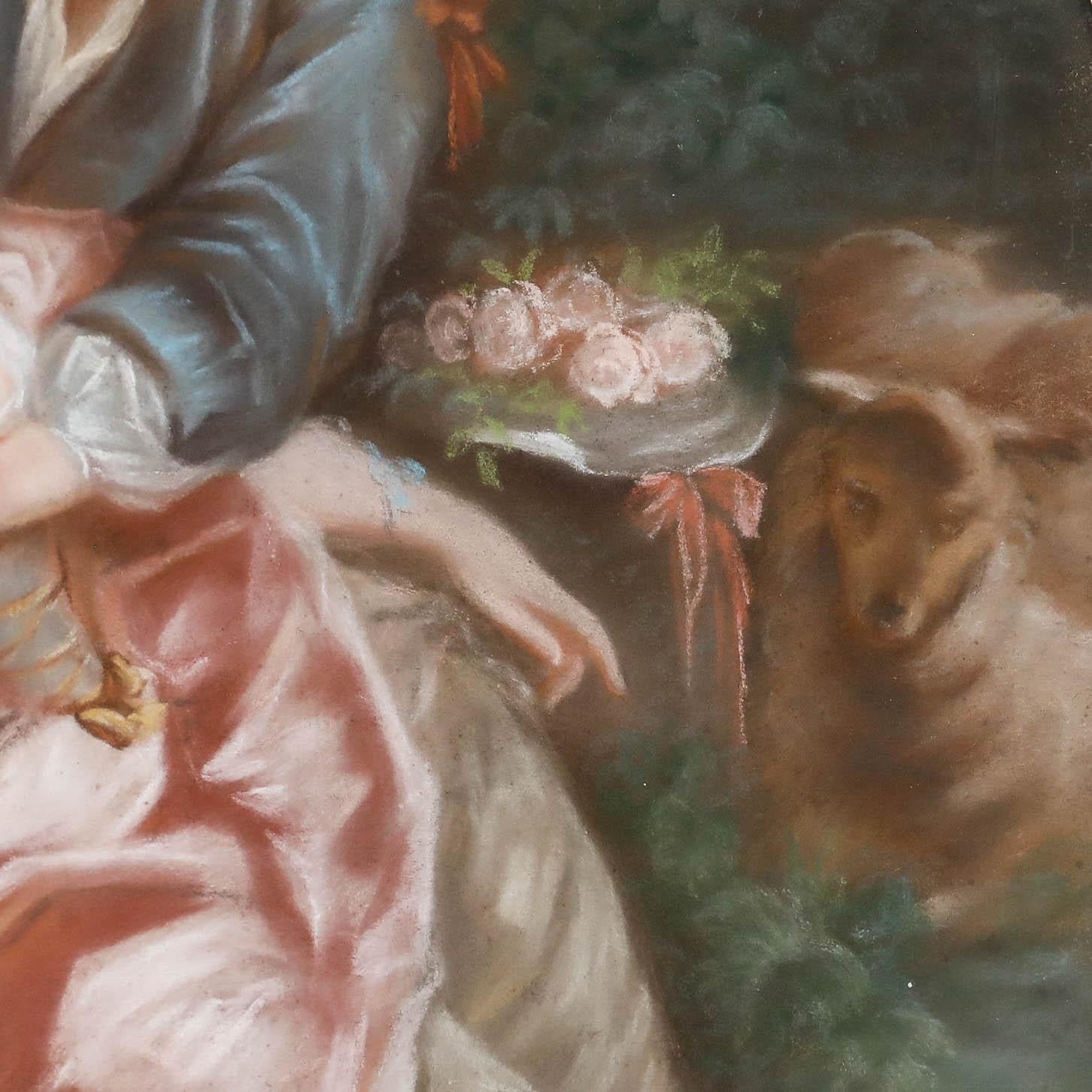 Manière de François Boucher (1703-1770) - Pastel, Un moment de romantisme en vente 1