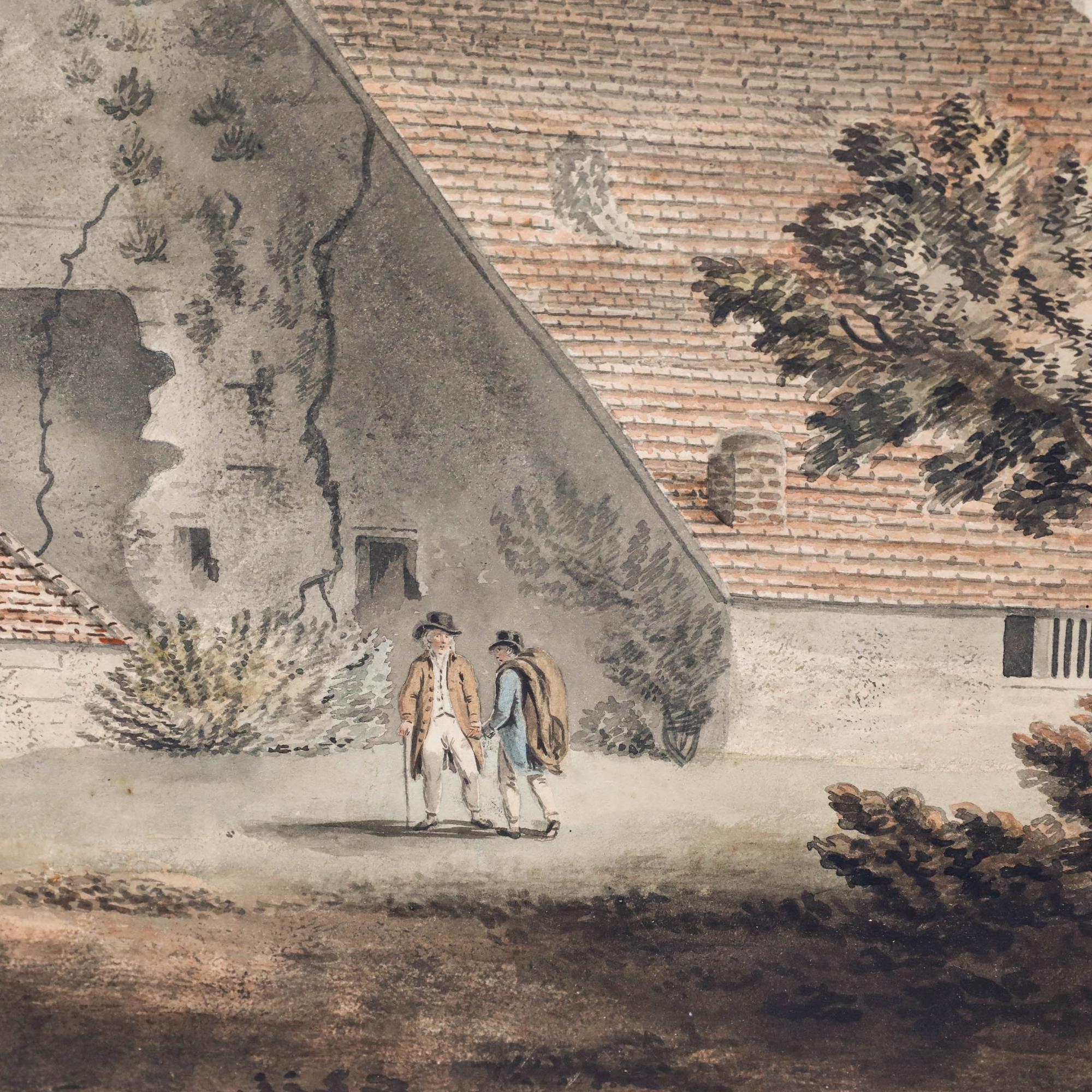 Due figure si trovano tra le rovine del castello di Wolvesey, incorniciate da un arco fatiscente. L'artista impiega una pennellata accurata e fine in questo acquerello della fine del XVIII secolo. Con data, titolo e nome dell'artista sul retro.