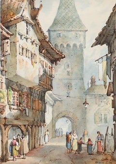 Noel Harry Leaver (1889-1951) - Gerahmtes Aquarell, Blick auf den Turm