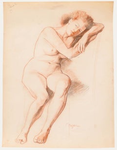Pierre Neveu (b.1929) - Mid 20th Century Chalk Drawing, Lady in Sanguine