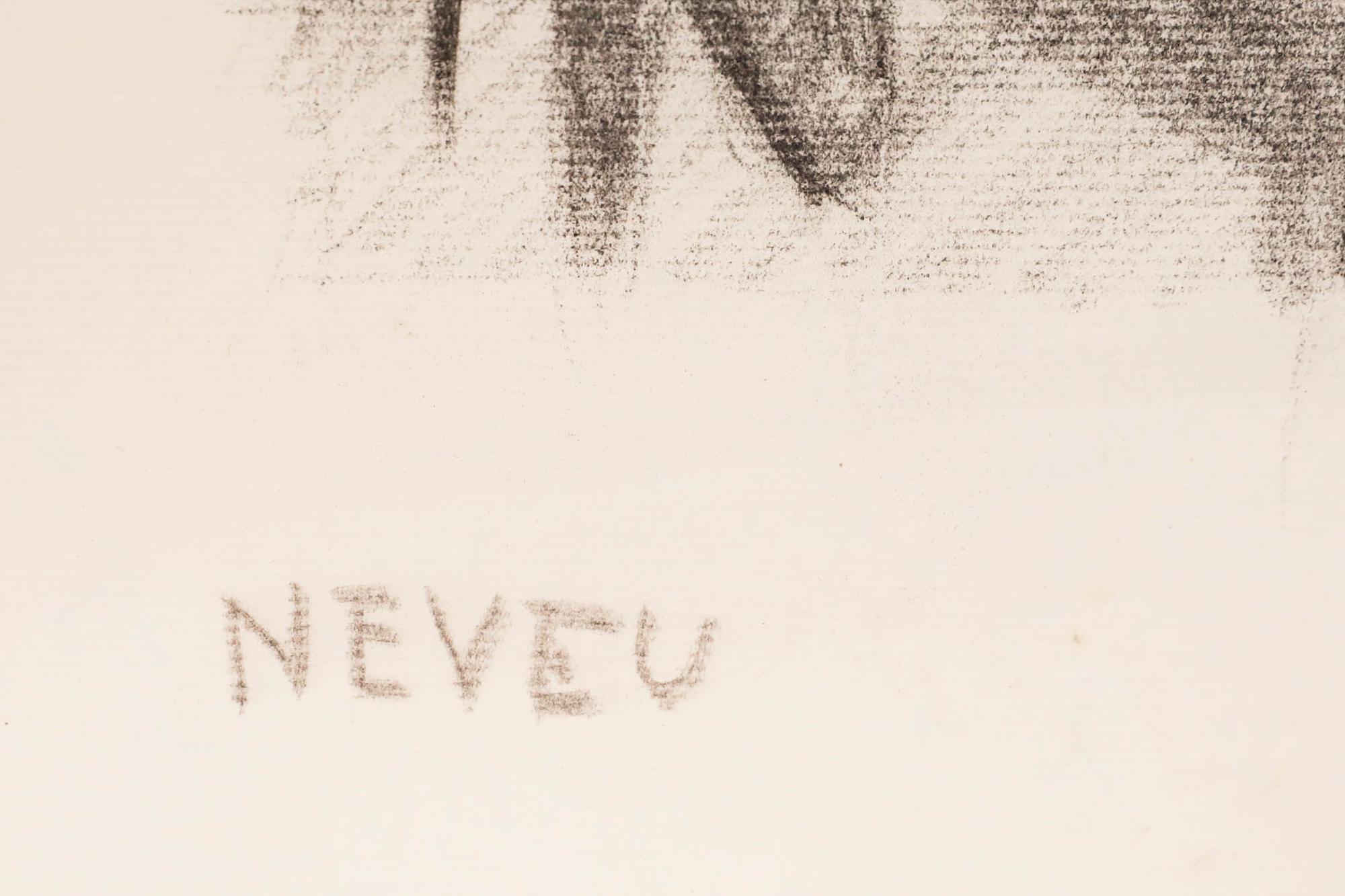 Pierre Neveu (nato nel 1929) - Disegno a carboncino della metà del XX secolo, Scena d'interni in vendita 4