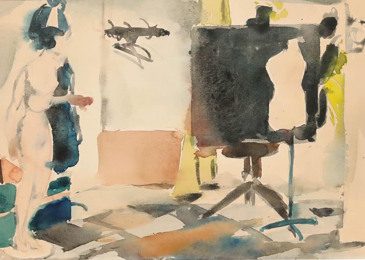 Willem Kouwer Boomkens (1911-1991) - Milieu du XXe siècle Aquarelle, Atelier - Art de Unknown