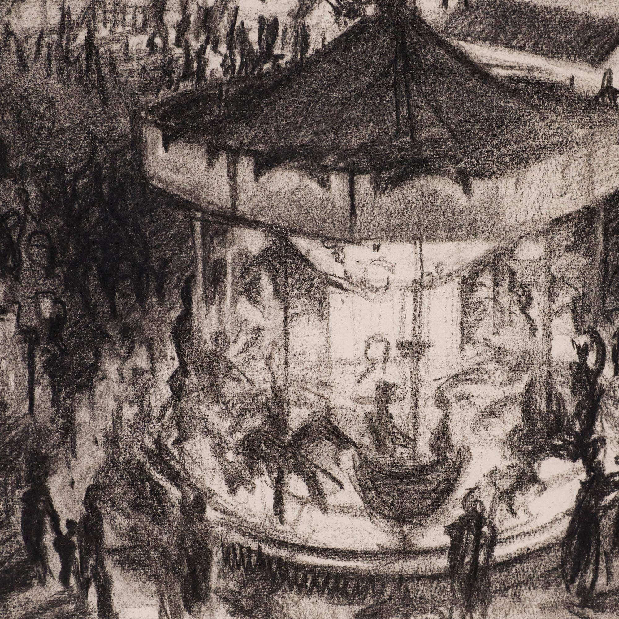 Pierre Neveu (b.1929) - Mid 20th Century Charcoal Drawing, Funfair For Sale 3