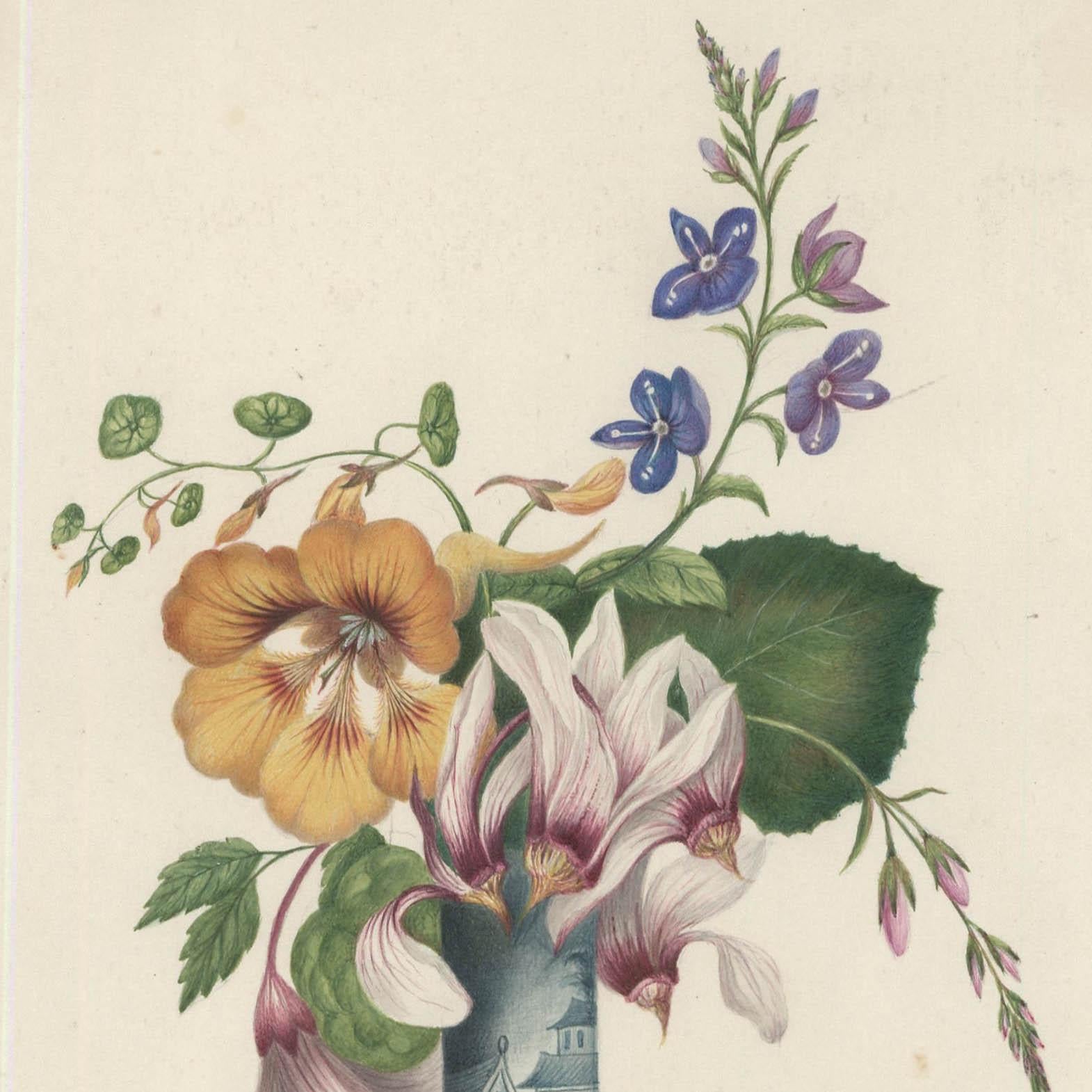 Sophia Katherine Charleton (1789-1844) - Aquarell, Blumen in einer Vase aus Delft (Beige), Still-Life, von Unknown
