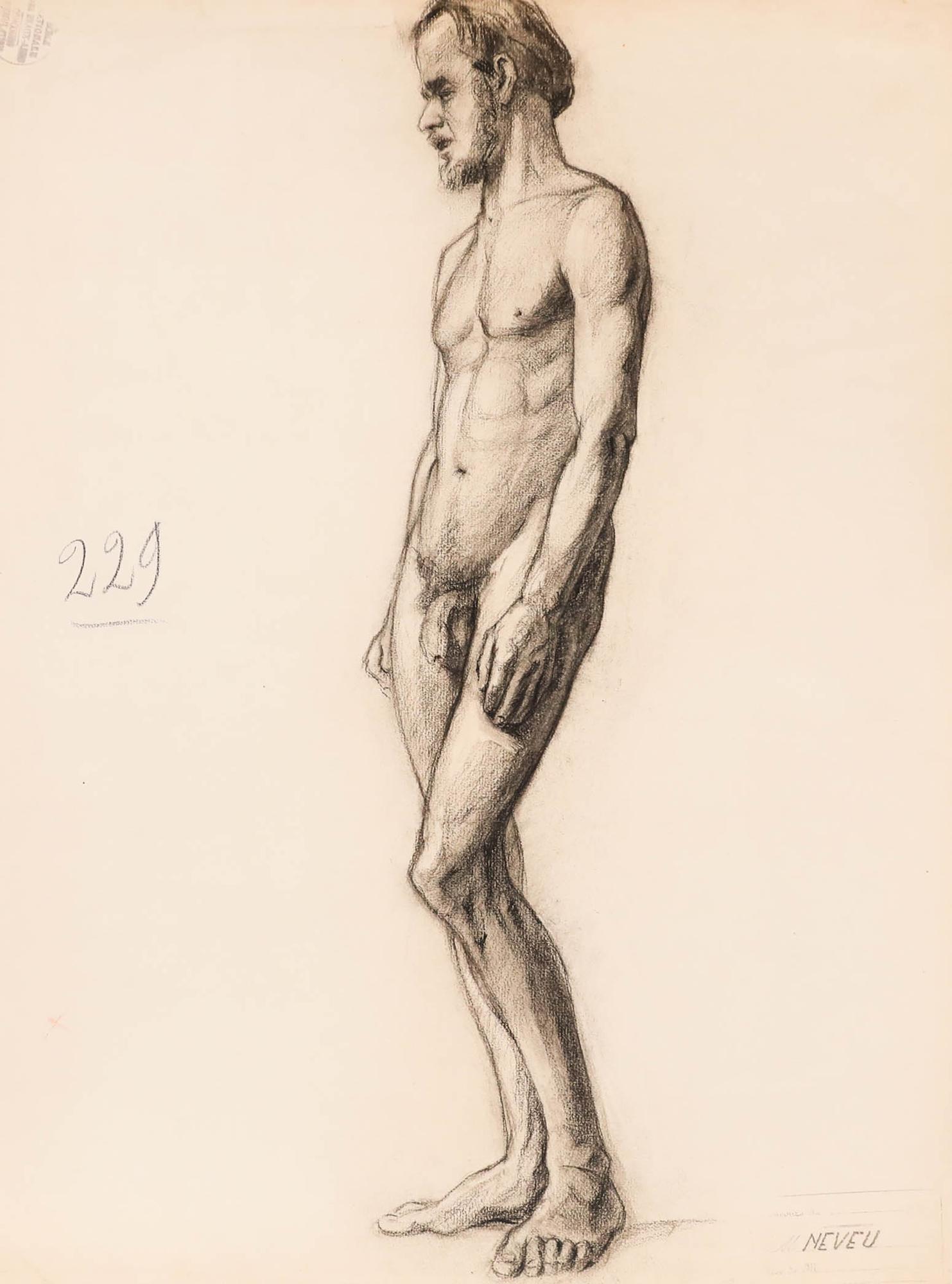 Pierre Neveu (nato nel 1929) - Disegno a grafite della metà del XX secolo, Studio di vita maschile in vendita 1