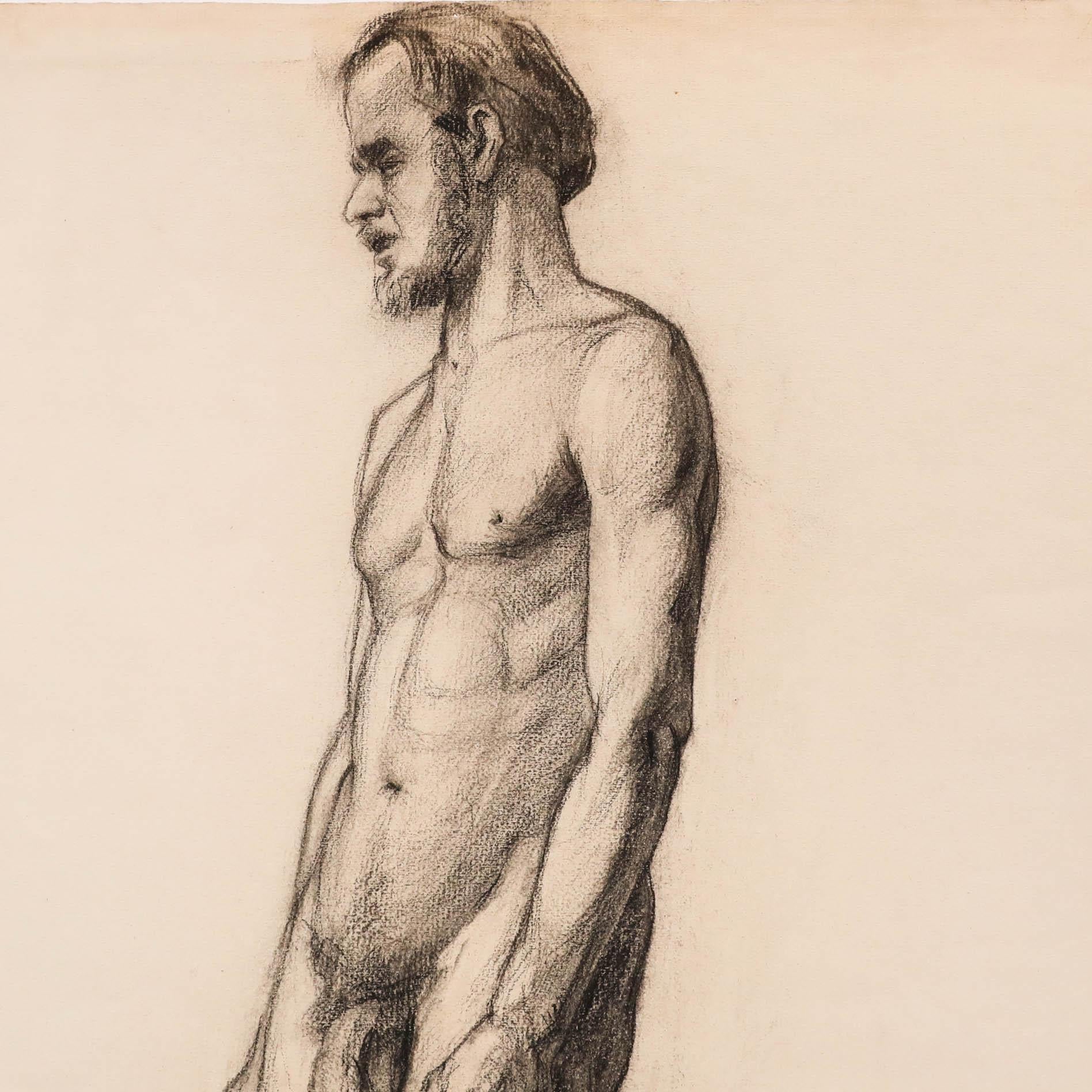 Pierre Neveu (nato nel 1929) - Disegno a grafite della metà del XX secolo, Studio di vita maschile in vendita 3