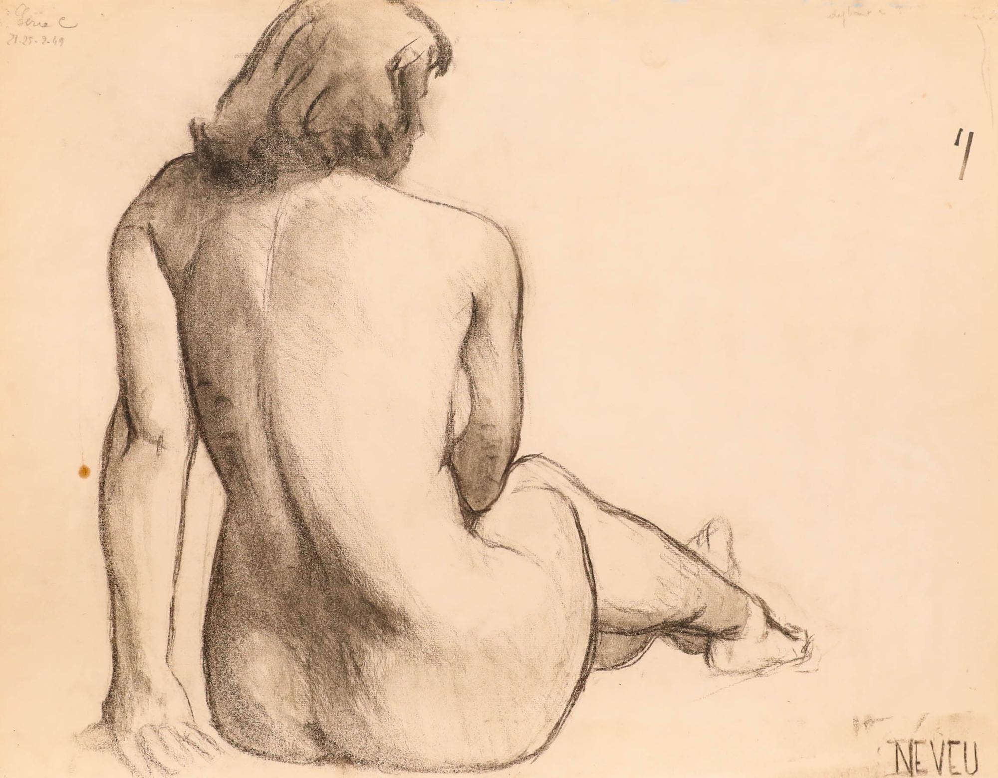 Pierre Neveu (né en 1929) - 1949 Dessin au fusain, étude d'une dame en vente 1