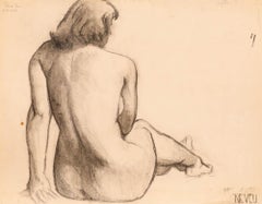 Pierre Neveu (n.1929) - 1949 Dibujo al carboncillo, Estudio de una dama
