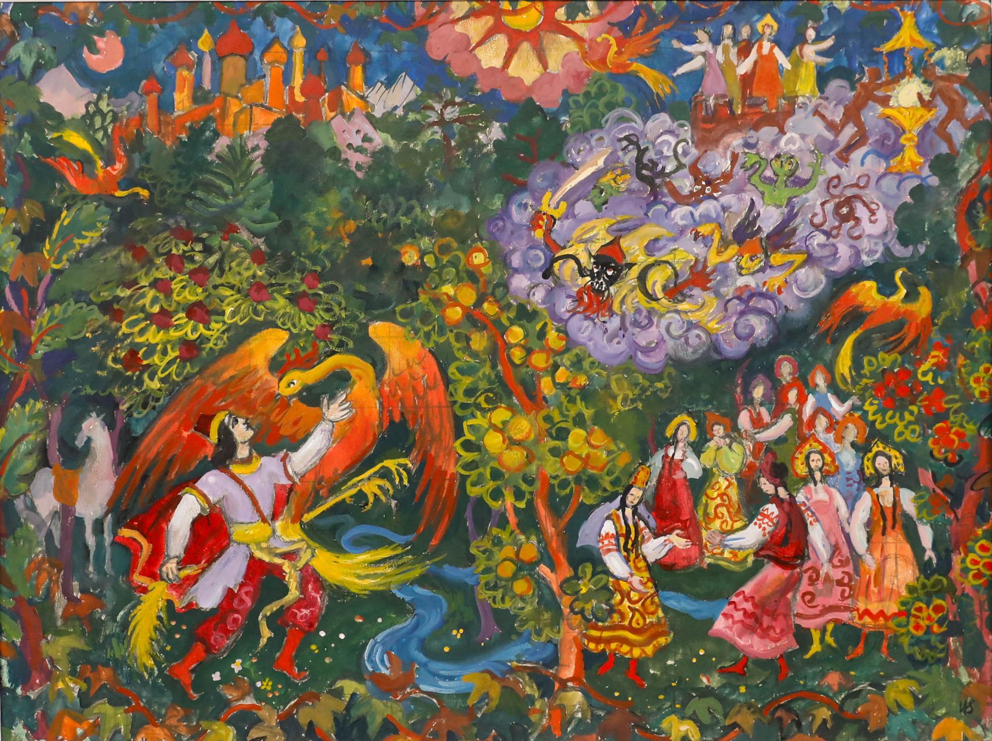 Helen Steinthal (1911-1991) - Gouache des 20. Jahrhunderts, Kampf mit dem Phönix – Art von Unknown