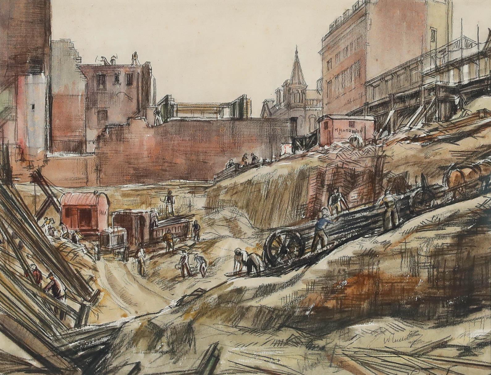 Joseph McCulloch (1893-1961) - Disegno in grafite, Sito della Società Edilizia - Art di Unknown