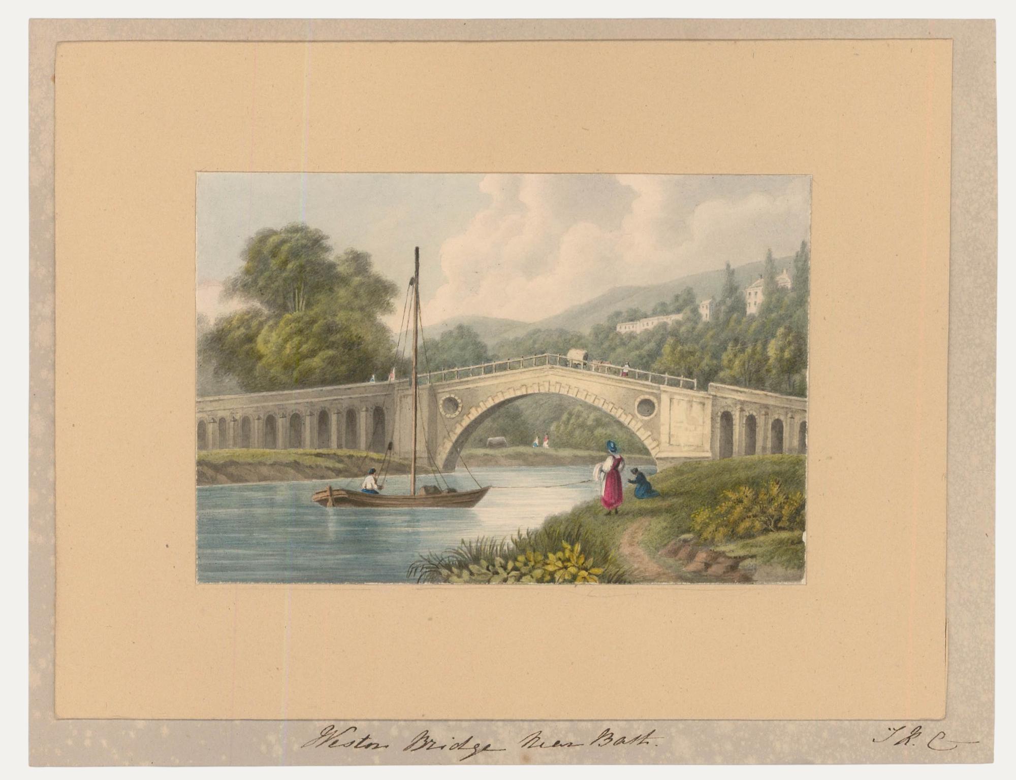 Thomas Remnant Charleton (1756-1849) - Watercolour, Weston Bridge near Bath