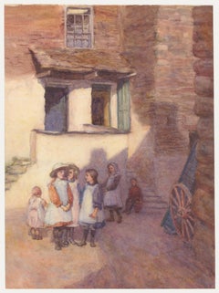F. L. Bradbury - Acquerello del XX secolo, I bambini del villaggio