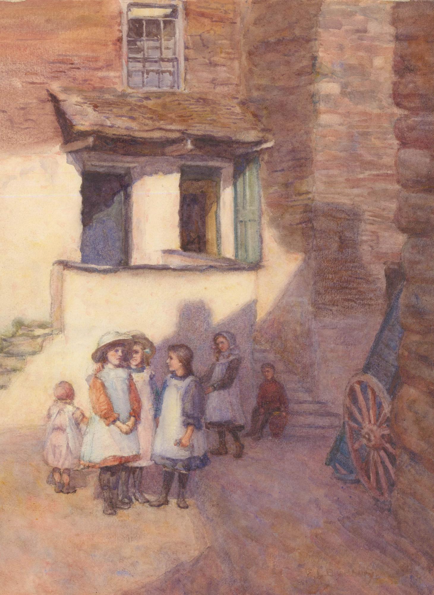 F. L. Bradbury - Acquerello del XX secolo, I bambini del villaggio - Art di Unknown