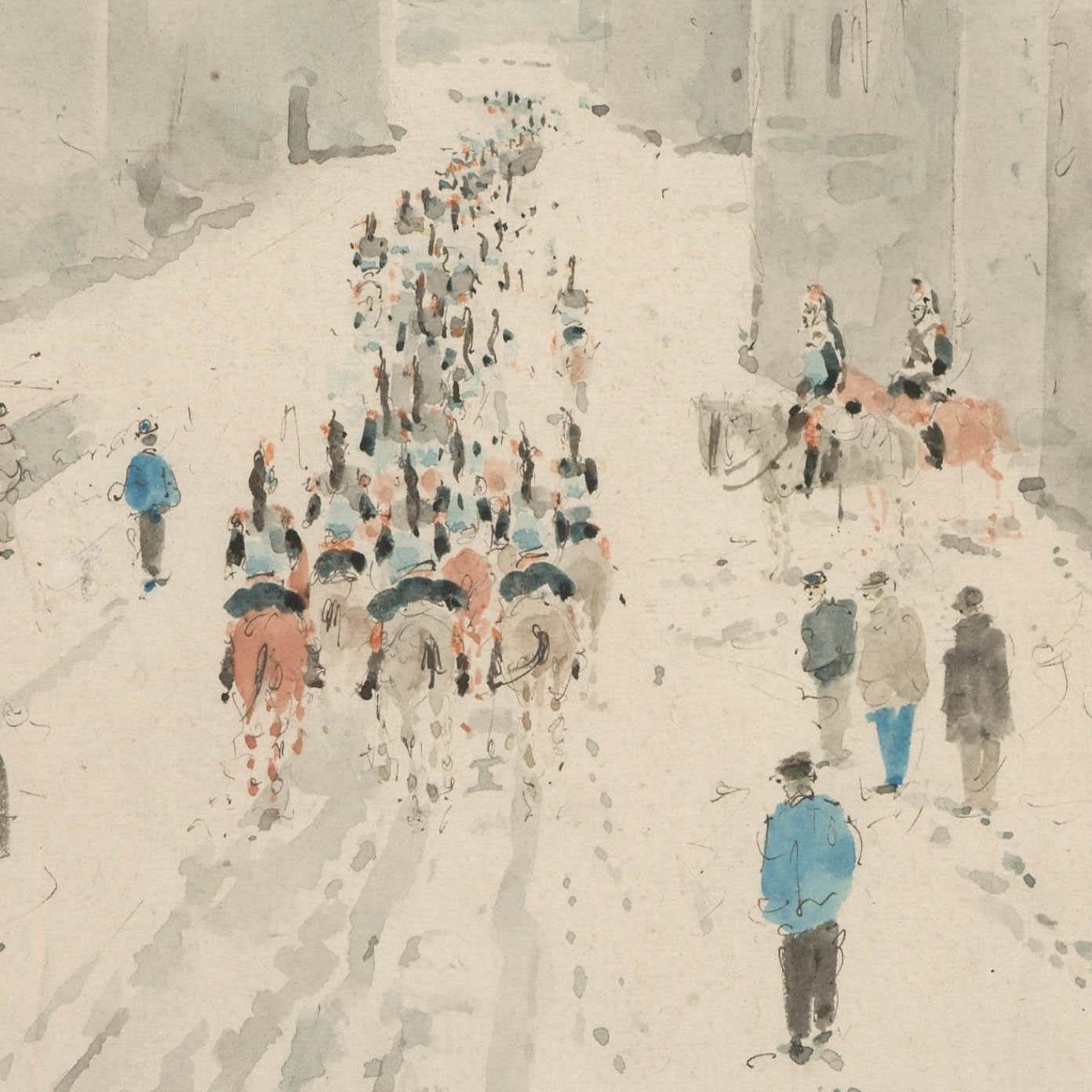 Henry LaFarge de Gaillard - Acquerello del 1895, La Processione - Figurative Art Beige di Henri Lafarge de Gaillard