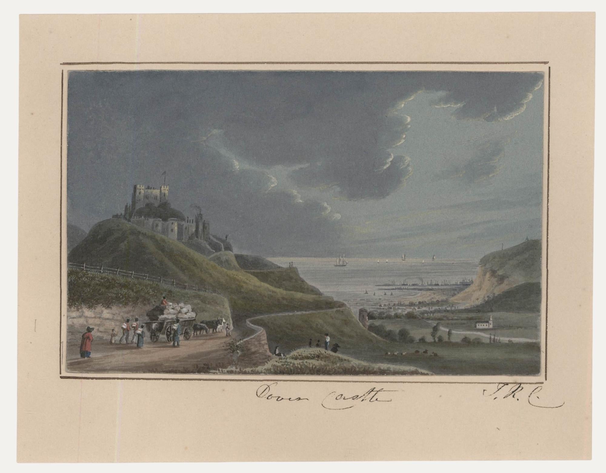 Unknown Landscape Art - Thomas Remnant Charleton (1756-1849) - Watercolour, Soliders at Dover Castle