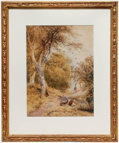 J.W. Allen (1803-1852) - Acquerello del 1839, Bambini che giocano su un sentiero di Wood