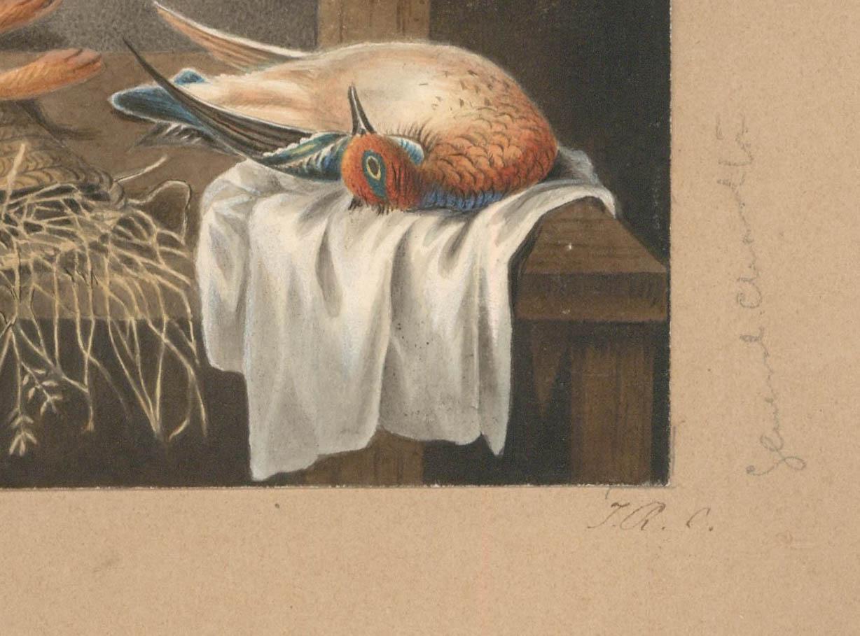An original watercolour painting by Thomas Remnant Charleton (1756-1849) depicting a still life of dead game in a kitchen larder. Executed in the manner of British master painter Benjamin Blake (1757-1830). The work is initialled 'T. R. C.' in the