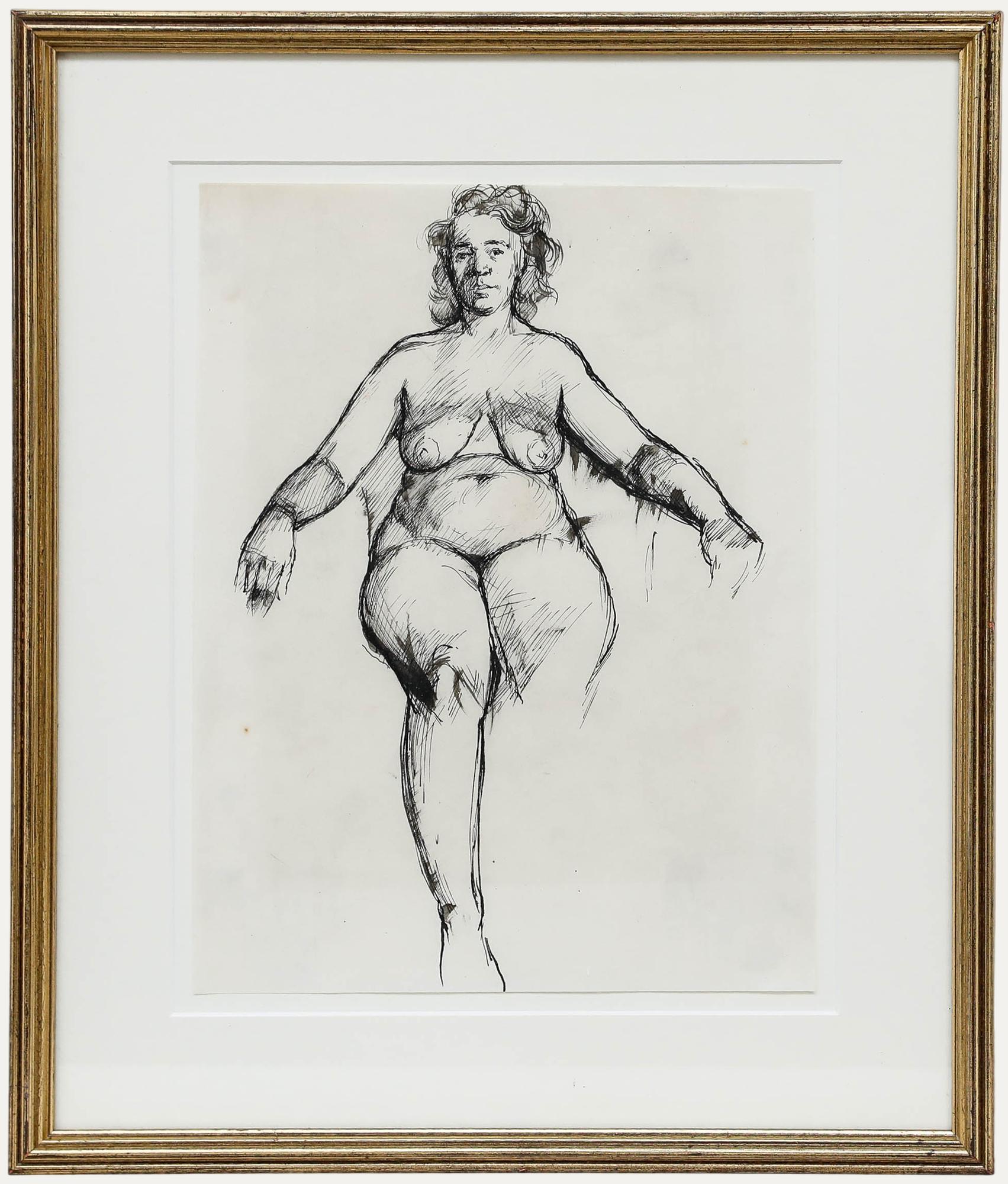 Peter Collins ARCA - Dessin à la plume et à l'encre du XXe siècle, Nu monochrome