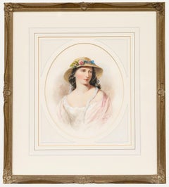 Henry E. Hobson (1820-1881) - 1866 Watercolour, Portrait of a Young Lady in Pink