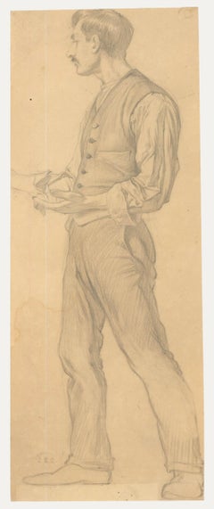 Edward Ridley (1883-1946) - Disegno a grafite, Gentiluomo in gilet
