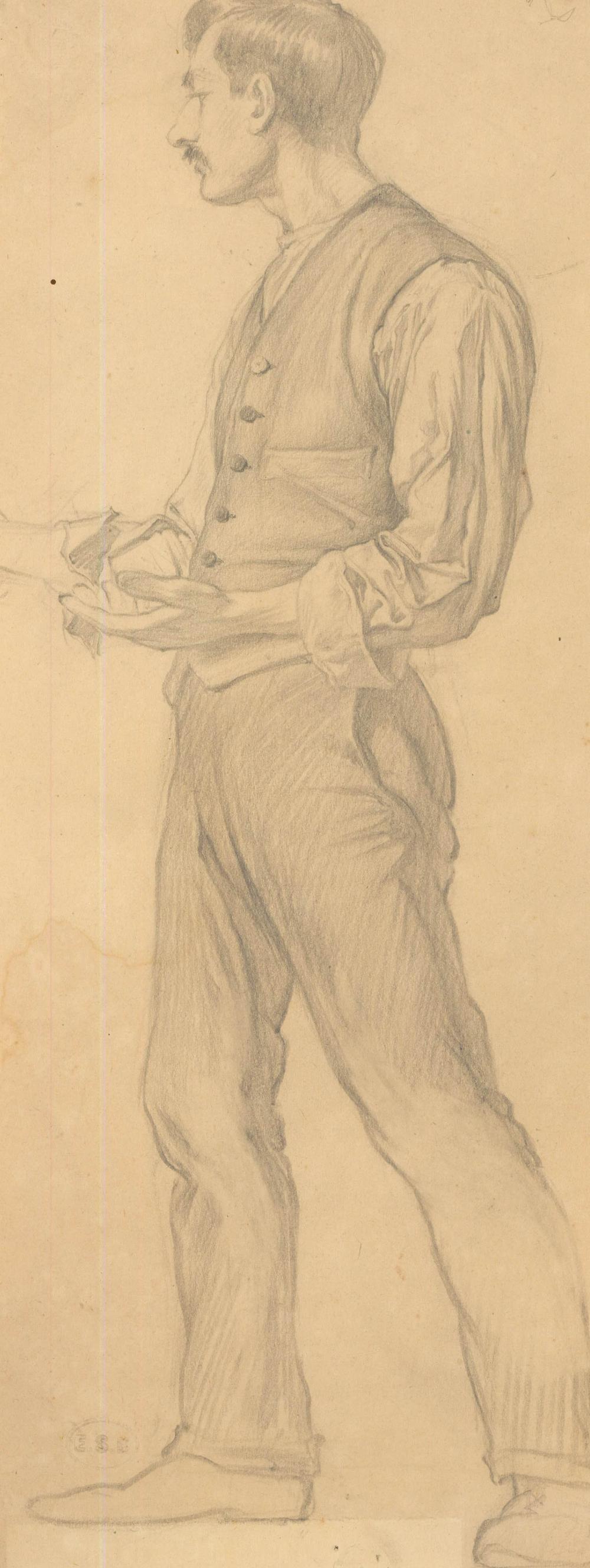 Edward Ridley (1883-1946) - Disegno a grafite, Gentiluomo in gilet in vendita 1