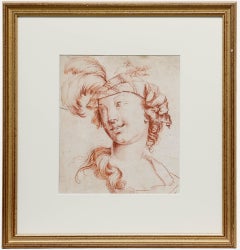 Sanguine du 19e siècle - Dame au chapeau à plumes